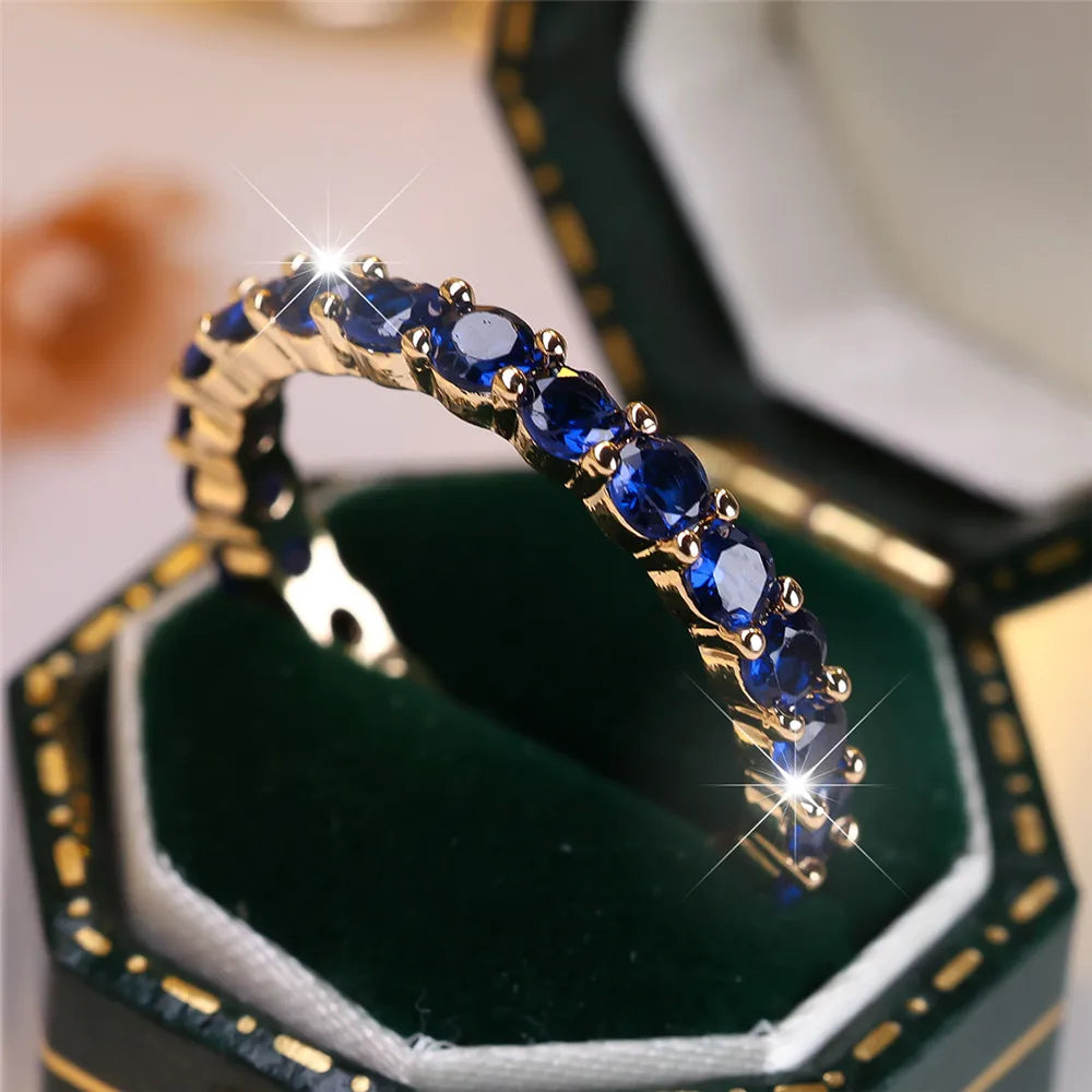 Blue Crystal Single Row Round Stone Rings