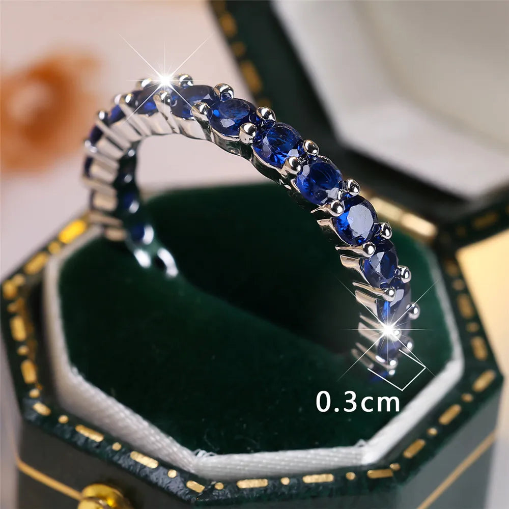 Blue Crystal Single Row Round Stone Rings
