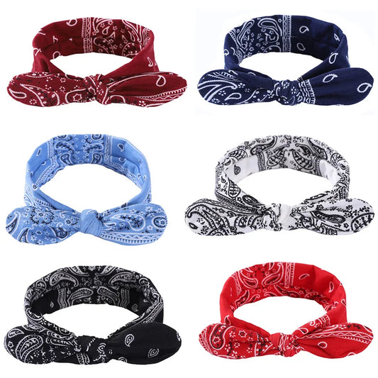 Paisley Knot Elastic Headband with Wire – Vintage Rabbit Ear Hairband for Women & Girls