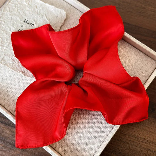 Red Satin Hair Scrunchie – Retro Elegant Hair Tie