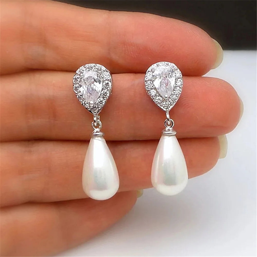White Crystal Drop Earring
