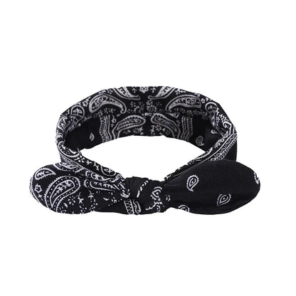 Paisley Knot Elastic Headband with Wire – Vintage Rabbit Ear Hairband for Women & Girls
