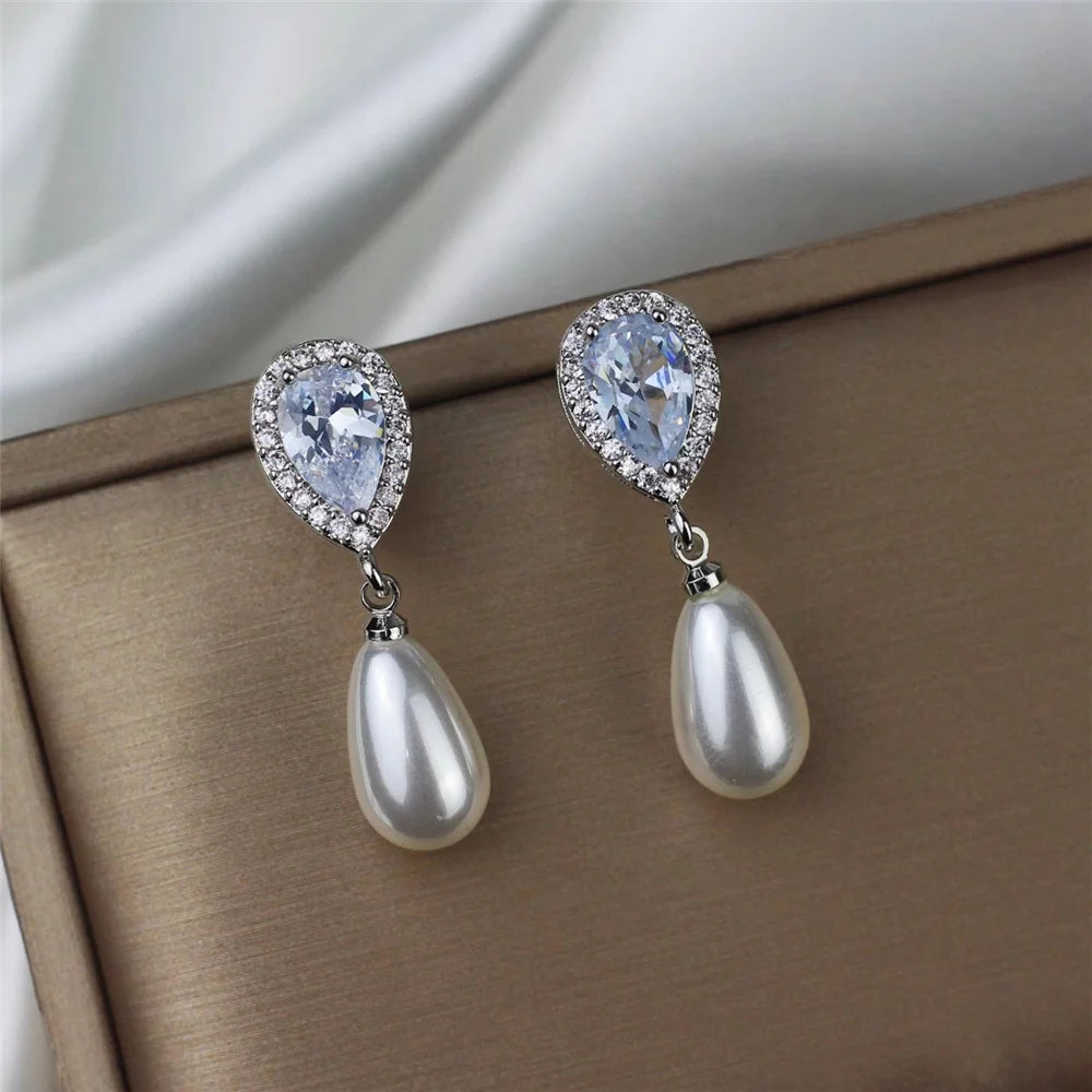 White Crystal Drop Earring
