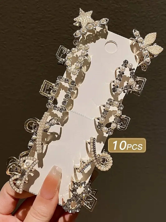Luxury Pearl & Rhinestone Mini Hair Claw Clips – Multi-Style Metal Grab Clips for Braids & Elegant Hairstyles