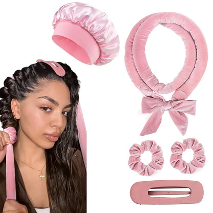 No-Heat Satin Curling Rod Headband – Heatless Hair Curlers with Sleeping Bonnet