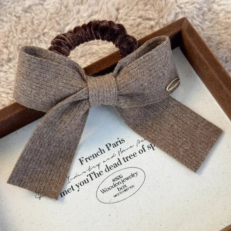 Retro Knitted Bow Hair Scrunchies – Soft Elastic Ponytail Hair Ties for Women & Girls