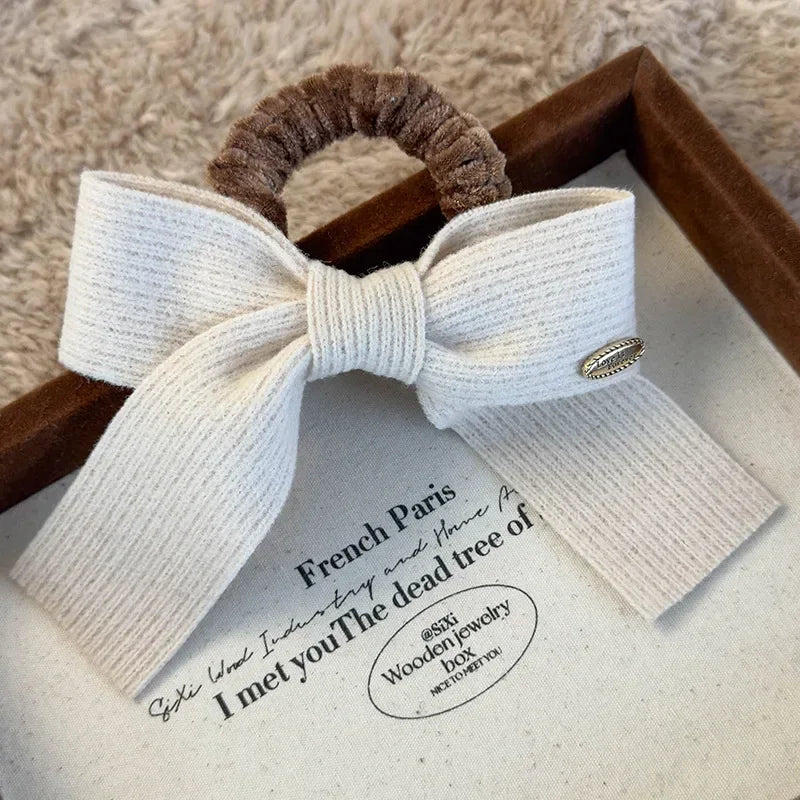 Retro Knitted Bow Hair Scrunchies – Soft Elastic Ponytail Hair Ties for Women & Girls