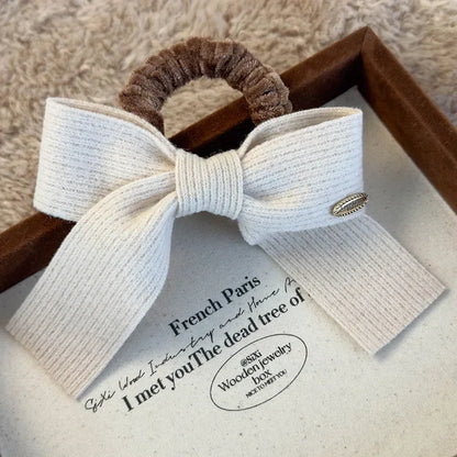 Retro Knitted Bow Hair Scrunchies – Soft Elastic Ponytail Hair Ties for Women & Girls