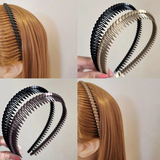 2-Pack Non-Slip Tooth Headbands – Simple Solid Hairbands for Women, Men & Girls | Wash Face & Sport Use