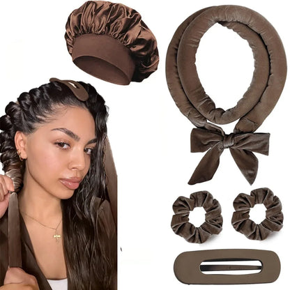 No-Heat Satin Curling Rod Headband – Heatless Hair Curlers with Sleeping Bonnet
