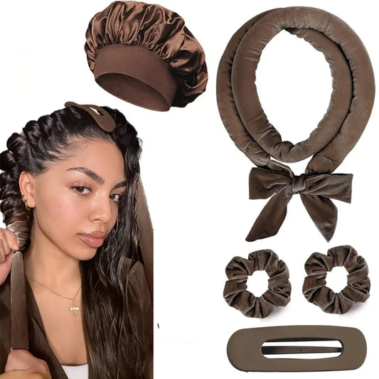 No-Heat Satin Curling Rod Headband – Heatless Hair Curlers with Sleeping Bonnet