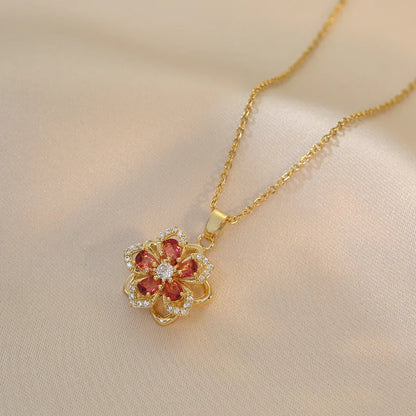 Spin Zircon Flower Pendant Necklace for Women.