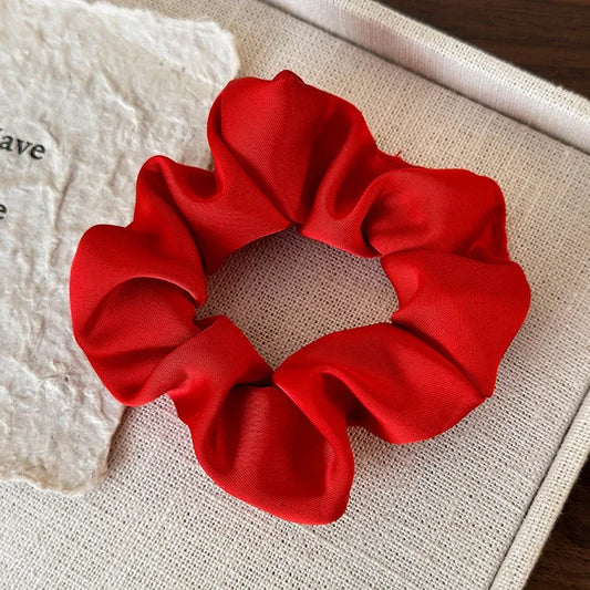 Red Satin Hair Scrunchie – Retro Elegant Hair Tie
